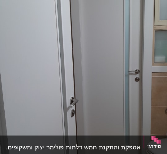 דלתות לבנות עם ידיות מתכת בחדר אמבטיה